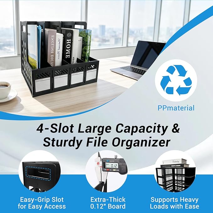 Ysenchan Plastic Magazine File Holder, Desk Organizer File Folder for Office Organization and Storage, Sturdy Binder Organizer with 4 Vertical Compartmente，Desktop Accessories for Office Storage