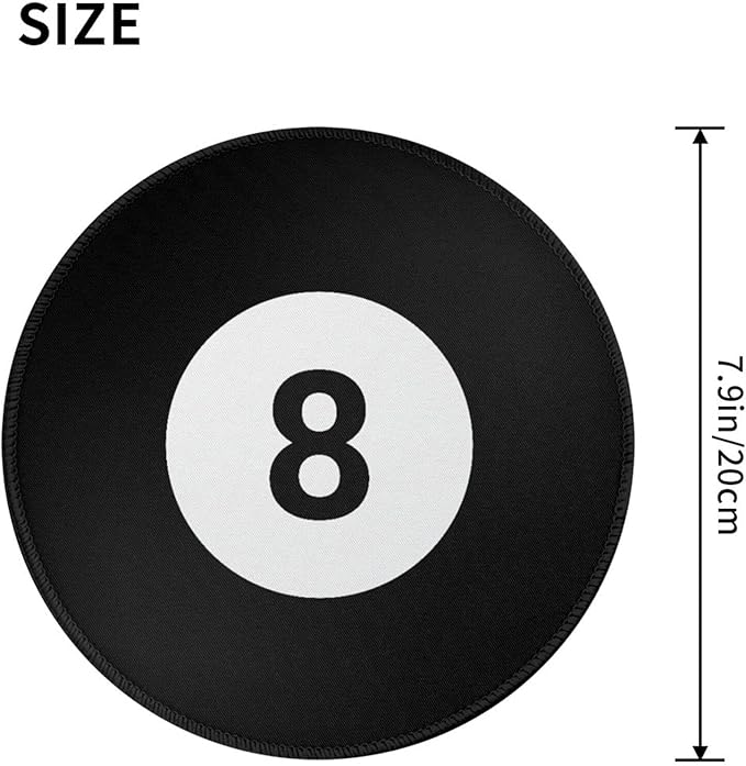 8 Ball Round Mouse Pad Premium Textured Mouse Mat Washable Mousepads with Extended Stitched Edges Non Slip Rubber Base Small Mousepad 7.9 X 7.9 X 0.12 Inches