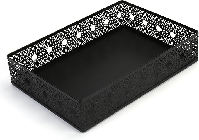 Desk Drawer Organizer, A4 Large Metal Mesh Desk Organizer Tray, Carved Hollow Floral Desk Letter Tray, Versatile Storage Basket for Office Home Supplies,13x9x3 inches (Round Holes,1 PC)
