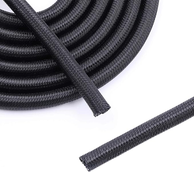 3/8" Braided Cable Sleeve - 10Ft Cat Cord Protector Split Wire Loom Tubing Flexible Self Wrapping for USB, Audio, Automotive Cord, Dog Chew Proof Cable Protector - Black