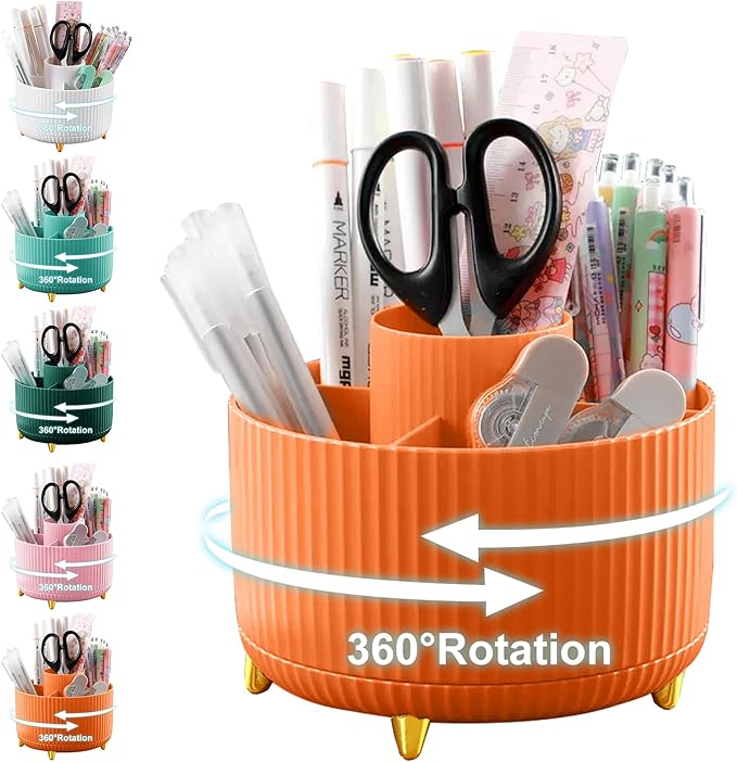 Cayxenful Pencil Holder For Desk,5 Slots 360°Degree Rotating Desk Organizers And Accessories,Desktop Storage Stationery Supplies Organizer, Cute Pencil Cup Pot For Office, School, Home