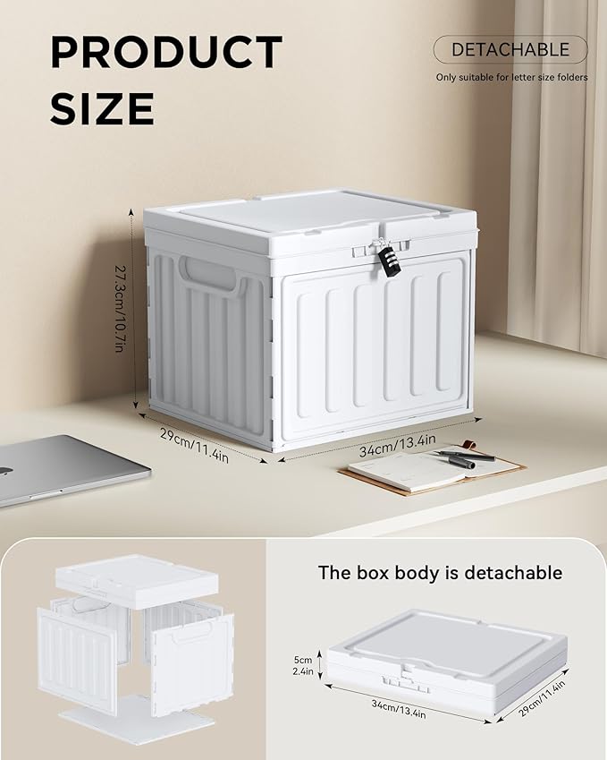 Small File Cabinet,Plastic File Box with Lid for Letter Size Hanging File Folders, Easy Carry Filling Box for Home, Office, School, Vertical File Cabinets, Stackable Storage Bins (White, 1 Pcak)