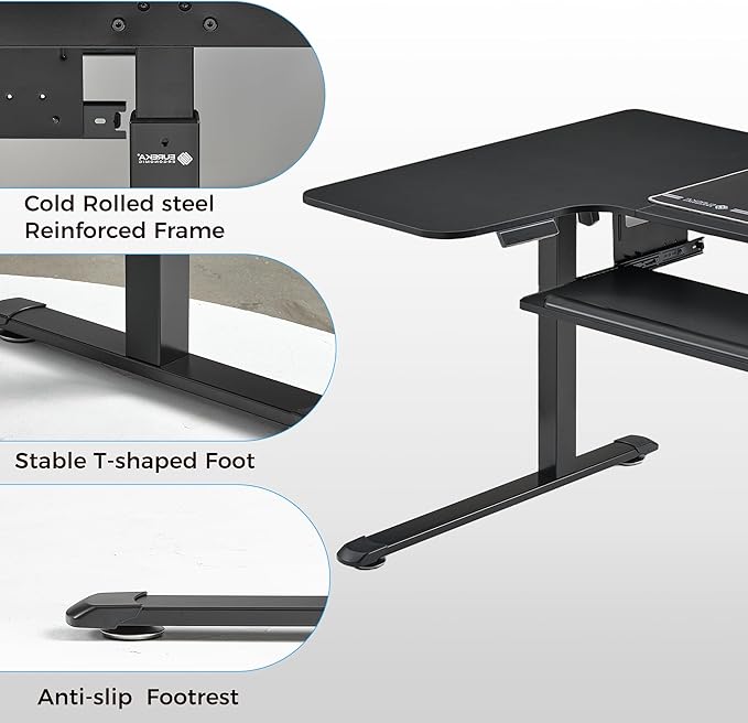 EUREKA ERGONOMIC 55 Inch L Shaped Electric Standing Desk, Height Adjustable Computer Gaming Desk with Keyboard Tray, Mouse Pad, Home Office Work,Carbon Fiber Black, Left Side
