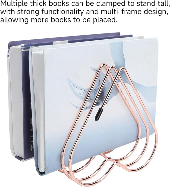 Folder Holder for Desk, Heart Shaped Desk File Organizer Vertical File Holder, 5 Slots Iron Gold File Holder, Telescopic Book File Organizer Stand for Desk File, Rose Gold