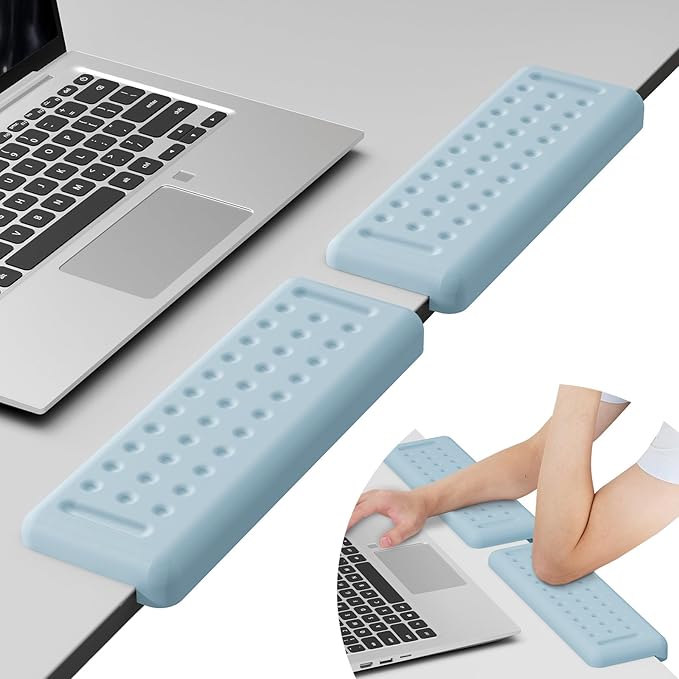 Leolee L-Shaped Desk Elbow Pads for Desk, Blue Memory Foam Arm Rest for Desk with Non-Slip Base, Ergonomic Desk Edge Cushion, Wrist Rest for Computer Keyboard, Typing, Office, Home (2 Piece)