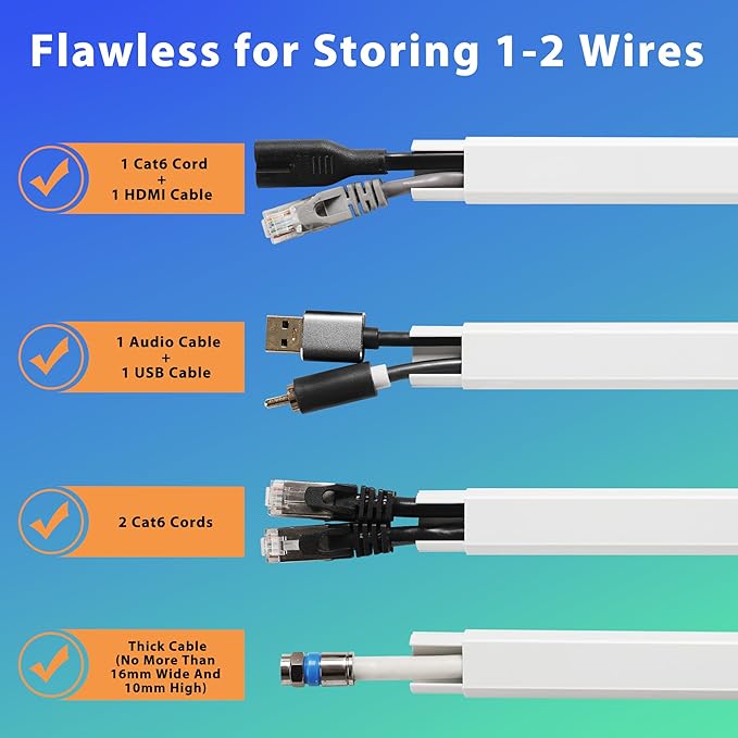 66in White Wire Covers for Cords Kit, Wall Cord Hider, Cord Covers for Wires on Wall, TV Cable Hider Kit, Easy to Install Cable Management 4XL16.5 W0.86 H0.43in
