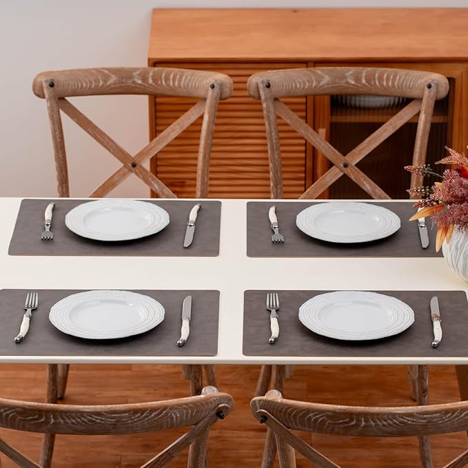 Placemats Set of 4 Reversible Dual-Color Table Placemats, Faux Leather 100% Waterproof Oil-Proof Wipeable Place Mats, Heat Resistant Dual Sided Table Mats for Kitchen/Dining/Party (Dark Brown&Yellow