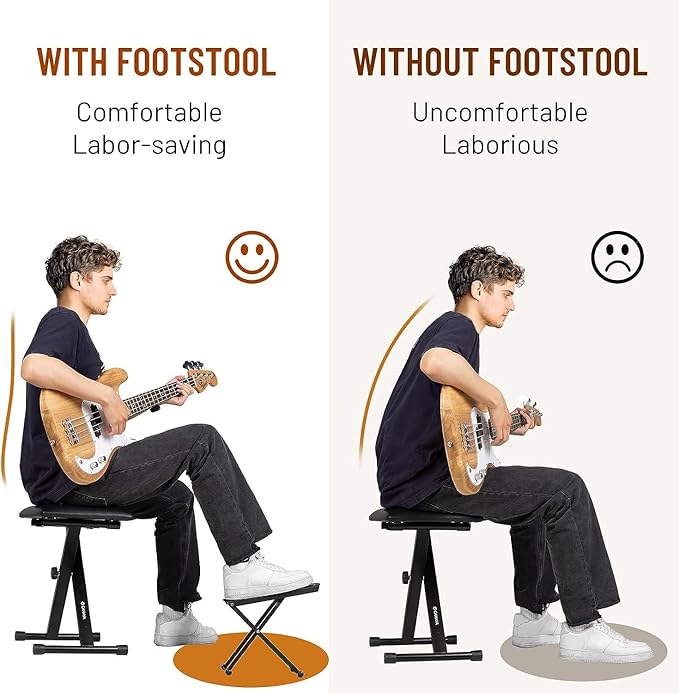 CAHAYA Guitar Foot Stool: 6 Position Height Guitar Foot Rest Folding Extra Stable Foot Rest Stool with Rubber Feet and Non-Slip Rubber Pad for Classical Guitar Player CY0337