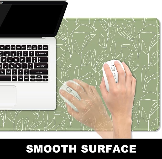 BosoBo Large Gaming Desktop Mat - XXL XXL Full Cover 35.5 x 15.7 Inches, Minimalist Green Leaf