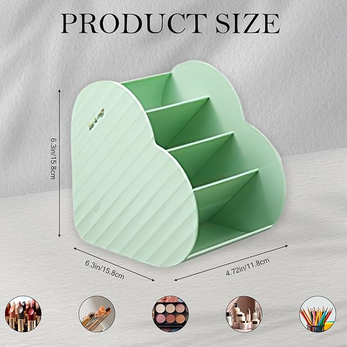 Heart-Shaped Slanted Makeup Organizer – 4-Compartment Tiered Storage, Durable Food-Grade Material, Stylish Vanity & Desk Cosmetic Holder (Green)