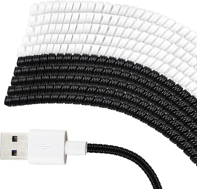 Frienda 10 Pcs Cord Protectors from Pets No Chew Spiral Cable Protector 43.3'' Phone Charger Cover Data Cable Protective Sleeve Chew Proof USB Wire Cover Stylish for Cat Dog Rabbit (Black and White)