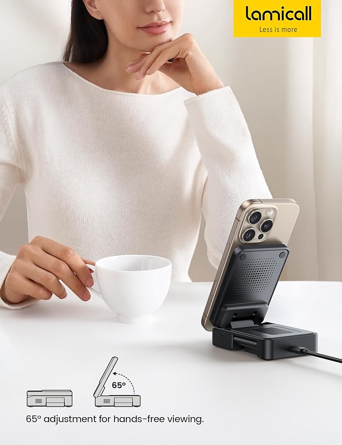Lamicall 3 in 1 Charging Station for Apple Devices, Foldable Wireless for MagSafe Charger Stand for iPhone 17/16/15/14/13/12, Apple Watch & AirPods, Compact Travel Charging Station with Cooling