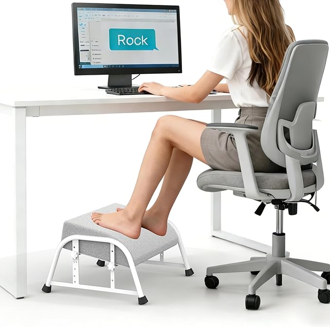 Under Desk Footrest with Memory Foam,Adjustable 10-Level Ergonomic Foot Rest for Office & Gaming Desk for Leg Rest,Reinforced Metal Frame,Non-Slip Base Extra Large（White No Baseplate