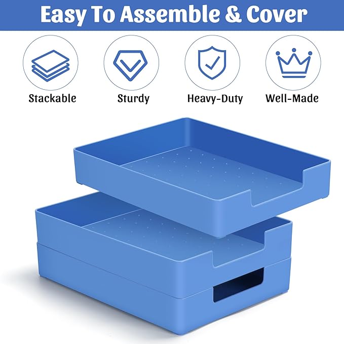 Letter-Size Tray Desk Letter Tray Paper Tray, Sturdy Heavy-Duty Plastic Printer Paper Tray, Single-Tier Stackable File Storage Organizer for Office Home (Blue)