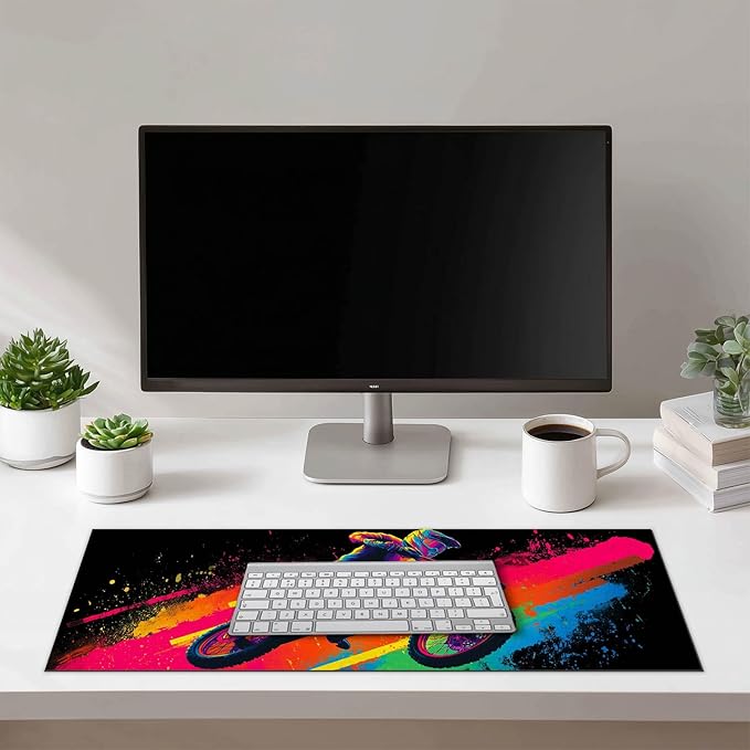 HOMETITUTE XL Desk Pad 31.5 x 11.8 Inch Neon Motorcycle Gaming Mouse Pad Large Extended Keyboard Mat Non Slip Computer Mouse Pads Waterproof Desk Mat for Office Home Gamer Accessories