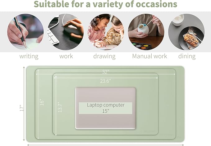 RENMTURE PU Mouse Pad, Faux Leather Large Desk Pad, Home Work Office Accessories, Non-Slip Desk Mat, Waterproof Gaming Pad Desk Blotter (32"x16", Light Green)