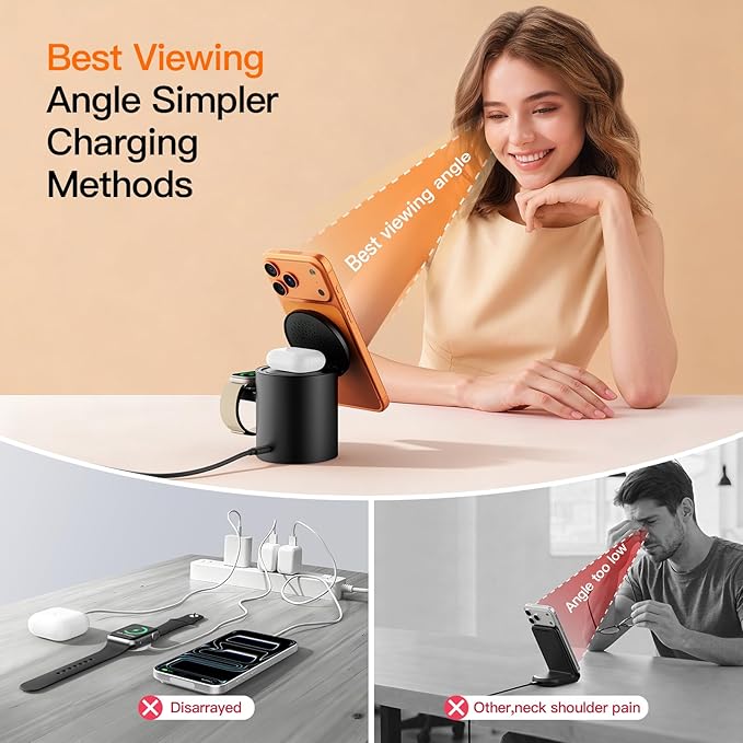 2026 Foldable 3 in 1 Wireless Charging Station,for Apple Magsafe Charger Stand,Fast Magnetic Wireless Charger Station for iPhone 1716 15 14 13 12 Series,Airpods Pro,Apple Watch Ultra Series (Pink)