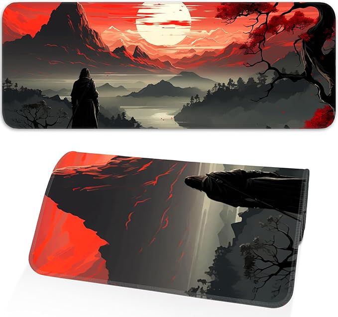 Japanese Gaming Mouse Pad, Non-Slip Rubber Base with Stitched Edge Mouse Pad for Office, Laptop, 31.5x11.8 Inch Anime Gaming Keyboard Pad