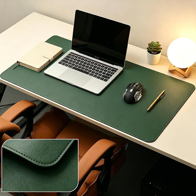 Desk Mat, Office Writing Desk Pad, Large 18.12'' x 26'' Dark Green, for Top of Desks, Computer Desk Cover Protector PU Leather