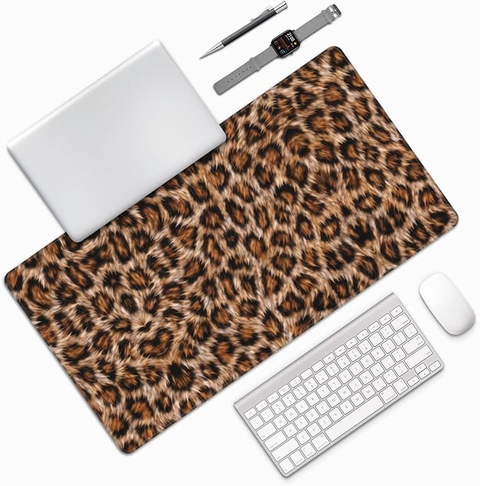 Leopard Large Mouse Pad & Desk Mat Wildlife Fur Print Extended Mousepad Non-Slip Rubber Base Laptop Computer Keyboard Pad for Gaming, Office & Home Decor, XXL - 29.5" X 15.8"