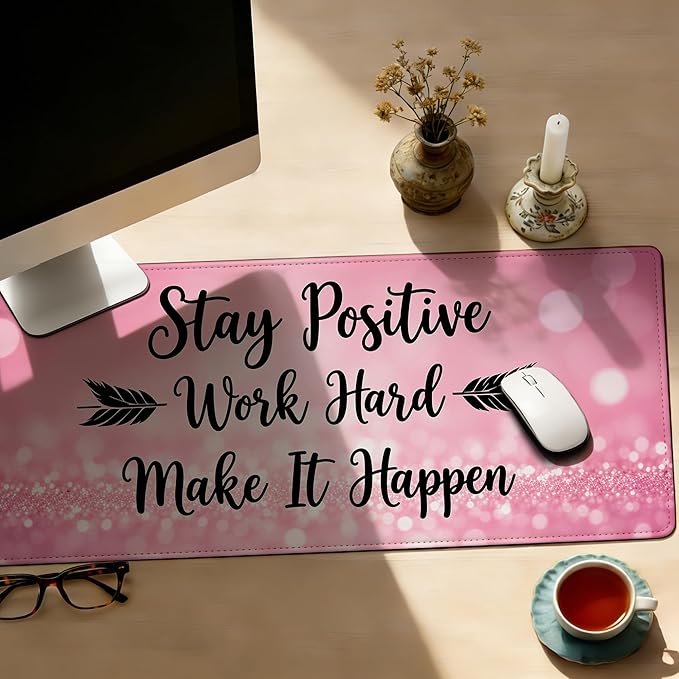 Large Gaming Mouse Pad Stay Positive Desk Mat,Non-Slip Rubber Base Stitched Edges,Extended Mousepad for PC,Laptop,Office,Home Decor(31.5 x 11.8 Inch)