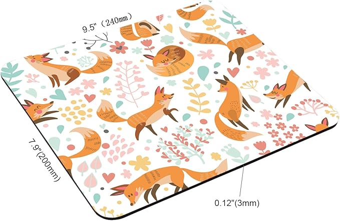 Mouse Pad,Cute Foxes and Flowers Mouse Pad, Mouse Mat Square Mouse Pad Non-Slip Rubber Base MousePads for Office Laptop, 9.5"x7.9"x0.12" Inch