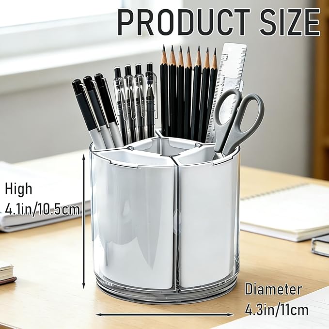 360 Rotating Plastic Desk Pen Organizer, Rotating Detachable Desk Organizer, Multi Compartment Pen Holder, 5 Slots Unique Make Up Brushes Cup for Cosmetics, Art Supply, White, 1 Piece
