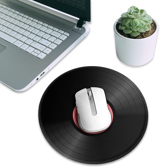 Record Music Round Mouse Pad Premium Textured Mouse Mat Washable Mousepads with Extended Stitched Edges Non Slip Rubber Base Small Mousepad 7.9 X 7.9 X 0.12 Inches