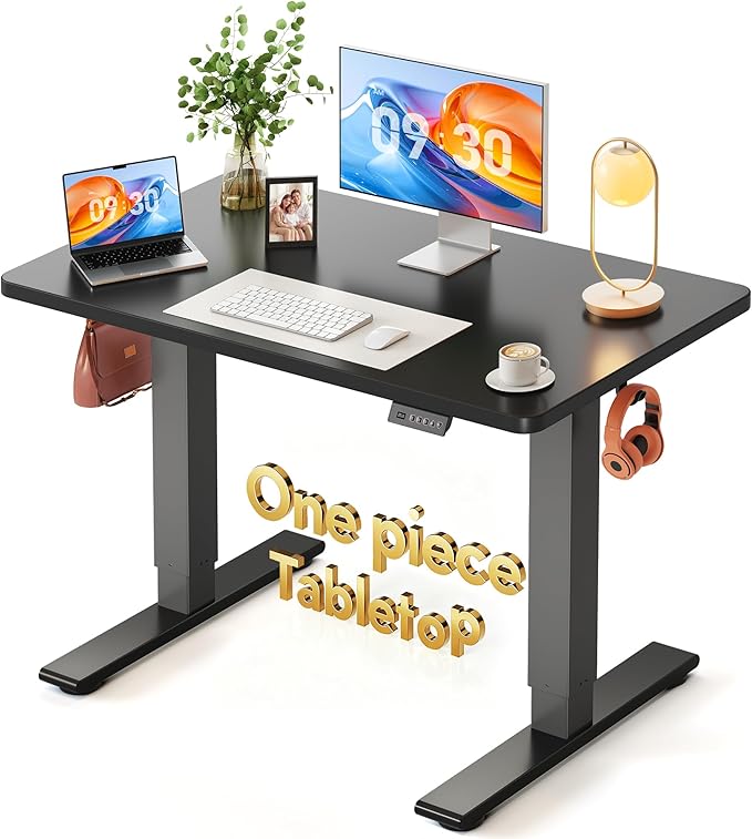 FEZIBO One-Piece Standing Desk, 40"x24" Seamless Tabletop Electric Height Adjustable for Home Office, Study Rooms & Multi-Device Workstations, Black