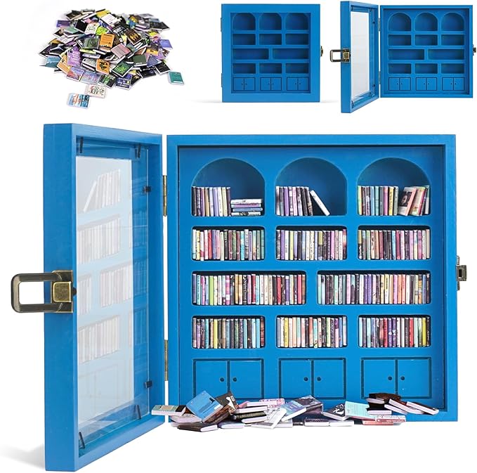 Anxiety Bookshelf – Mini Books Display for Stress Relief and Fun Decor, Perfect Decorative Miniature Library for Book Lovers, Ideal for Home Decor, Office Décor, Thoughtful Gift - Light Blue