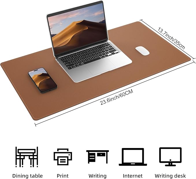 AFIING Cork Desk Mat 23.6 x 13.7, Dual-Sided Cork & PU Leather Desk Pad, Waterproof Non-Slip Desk Protector for Home Office, Study Desk & Minimalist Workspace Brown