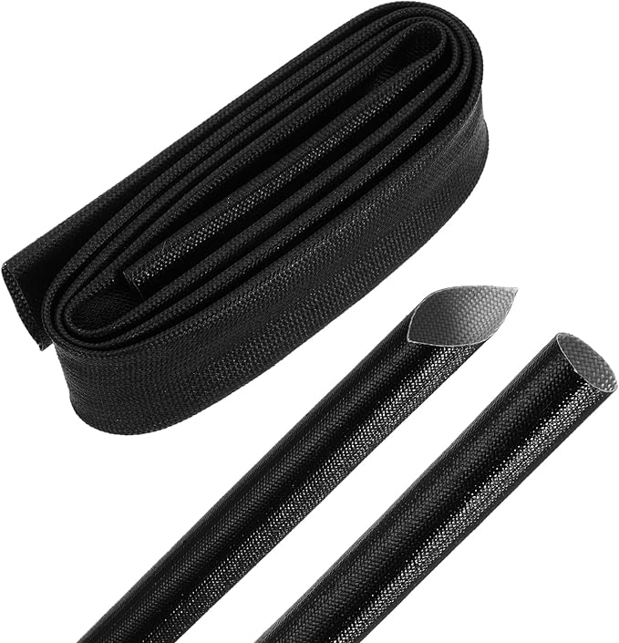 MECCANIXITY 3ft Braided Cable Sleeve, 0.8" ID 200C Heat Resistant 1500V Fiberglass Wire Insulation Cord Protector Organizer Wires Management for Motor Engine Fuel Line, Black