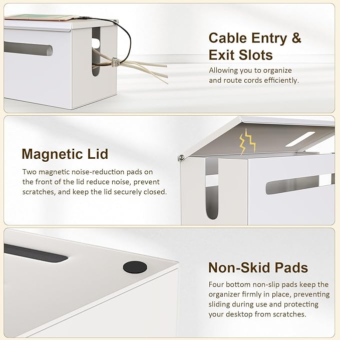 0.6mm Metal Cable Management Box - Large Cable Organizer Box and Power Strip Box for Electrical Cord Hiding, Home Office Floor Cables Hider, TV Wires Storage Organization