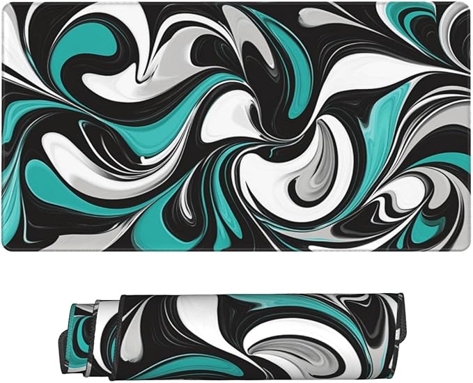 AQQA Modern Abstract Desk Mat Teal Gray Marble Mousepad Large Keyboard Mat Non-Slip Rubber Gaming Desk Accessories for Office Home 31.5 x 15.7