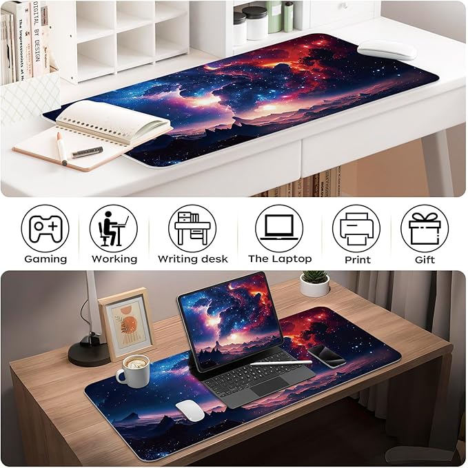 Leather Desk Mat 31.5" x 15.7", Desk Pad for Computer or Laptop, Galaxy Computer Mat Mouse Pad for Keyboard or Mouse, Large Desk Mat for School, Office, Home (Galaxy, 31.5"x 15.7")