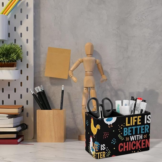 Decorative Office Desk Pen Holder Life Is Better With Chickens White Rooster, Showcase Your Pens in Style