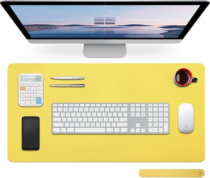 Large Leather Desk Pad Protector 35.4" x 17",Non-Slip Durable Office Desk Mat for Writing, Computer, Laptop, Mouse Pad & Desktop Use,Desk Protector Mat,Yellow
