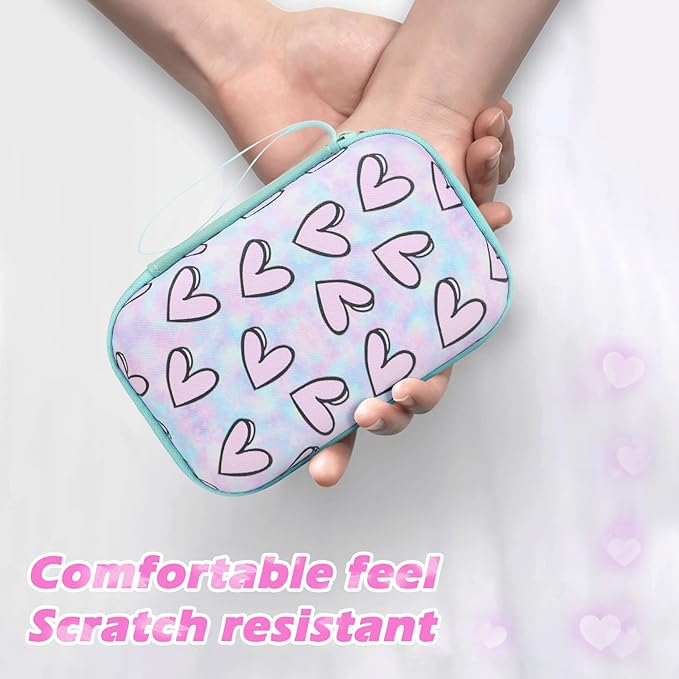 CameCosy Phone Charger Storage Case Set with Purple 3D love Heart Carrying Cover Bag kawaii Cute DIY Cable Protector charger accessories USB line Travel Cable Organizer,Compatible for iPhone
