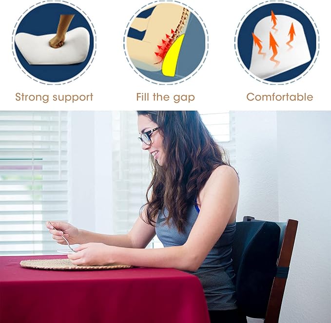 MEKBOK Memory Foam Lumbar Support Pillow Back Cushion Designed for Lower Back Pain Relief by - Provides Maximum Back Support for Car, Home/Computer/Office Chair, Recliner - Adjustable Strap