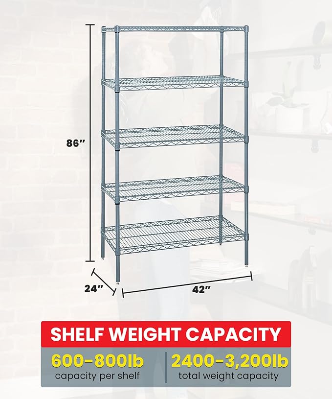 Quantum Storage Systems WR86-2442GY-5 Wire Shelving 5 Shelf Starter Units, 24" x 42" x 86", Gray Epoxy