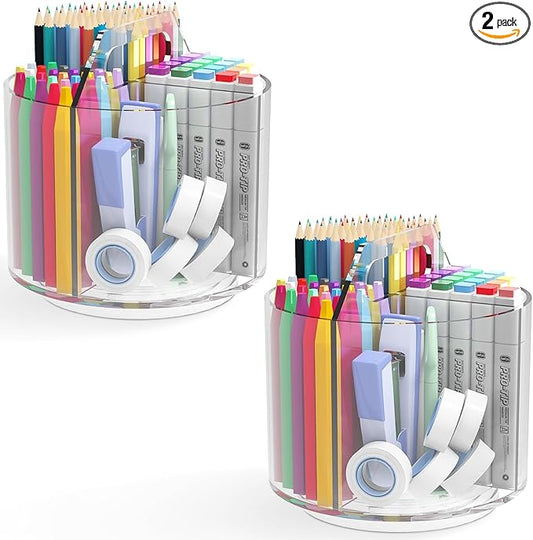 2 Pack Pen Pencil Holder for Kids, Rotating Pen Holder for Desk Organizer, 4 Compartments Art Supply Marker Organizer and Storage, Kids Desk Organizer Marker Holder Caddy Art Supply Organizer for Desk