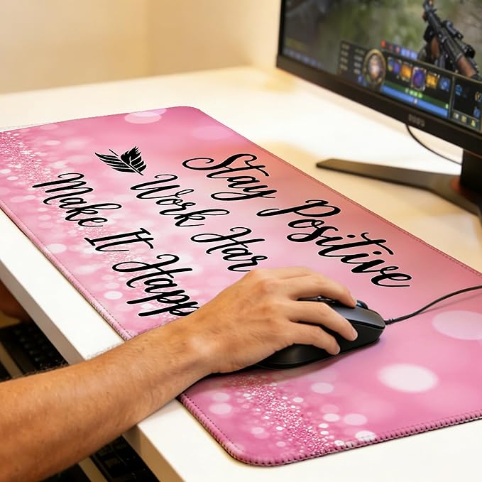 Large Gaming Mouse Pad Stay Positive Desk Mat,Non-Slip Rubber Base Stitched Edges,Extended Mousepad for PC,Laptop,Office,Home Decor(31.5 x 11.8 Inch)
