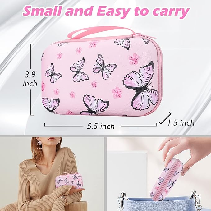 Cute Phone Charger Storage Case cover Set Pink Butterfliy flowers Carrying Bag with Cable Protector Cord Organizer,Cable Chomper,Charger Saver Lightning Compatible for iPhone