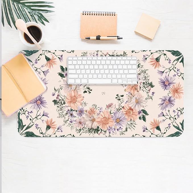Desk Mat Large Mouse Pad, Non-Slip PU Leather Gaming Mousepad Keyboard Mouse Mats Desk Pads 23.6"x11.8" for Work Office Decor Gifts Mauve Floral