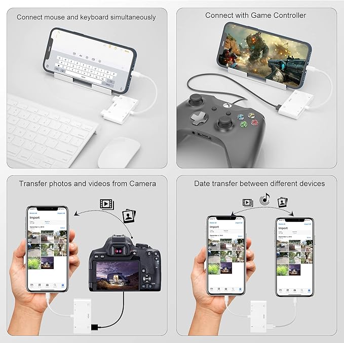 Lightning to HDMI Adapter with USB Camera and Charging Port, SD Card Reader for iPhone, 6 in 1 Camera Adapter to iPhone, Supports MIDI Keyboard, Mouse, HD TV/Projector/Monitor, Plug & Play