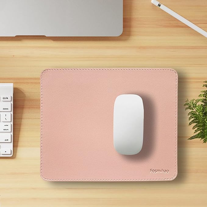 Leather Mouse Pad - Wood Mouse Pad, Double Side Mouse Pad with Stitched Edge, Waterproof Ultra Thin Mouse Pad for Computers, Laptop, Office & Home, 10.2 x 8.3 Inch, 1 Pack (Pink)