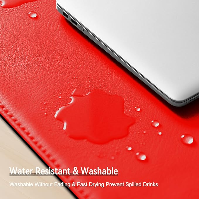 Leather Mouse Pad with Stitched Edge, Waterproof Gaming Mouse Mat for Computers, Laptop, Office & Home (red, 11"*8")