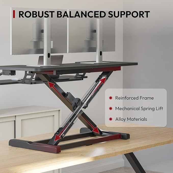 SANODESK 40" Desk Converter, Height Adjustable Sit to Stand Riser, Dual Monitor and Laptop Workstation with Wide Keyboard Tray, Modern Minimalist Design, Black