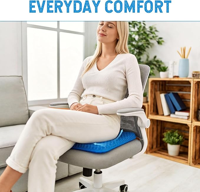 Volosso Cool Gel Seat Cushion for Long Sitting，Gel Cushion for Wheelchair Soft, Chair Cushion, Car Seat Cushion Breathable, for Office Chair for Hip Pain（Blue）