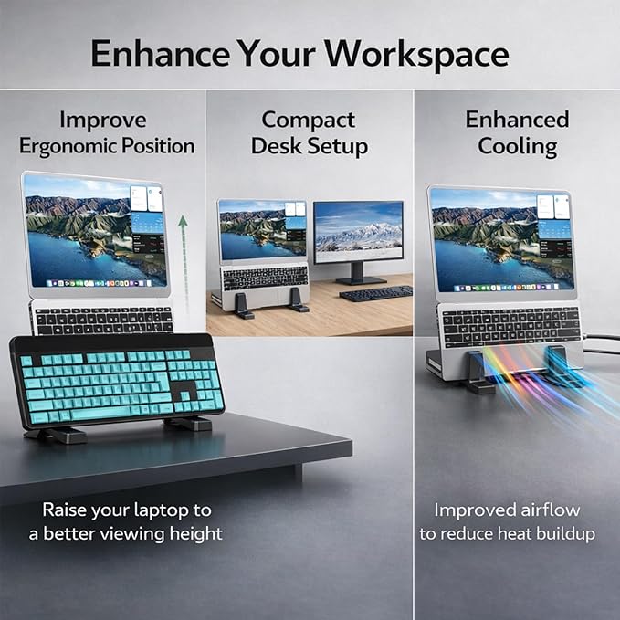 Ergonomic Vertical Laptop Stand – Space-Saving Cooling Laptop Stand for Desk Organization, Portable Stand, Compatible with MacBook Air Pro, Dell, HP, Lenovo, Tablets that Can Open 180°